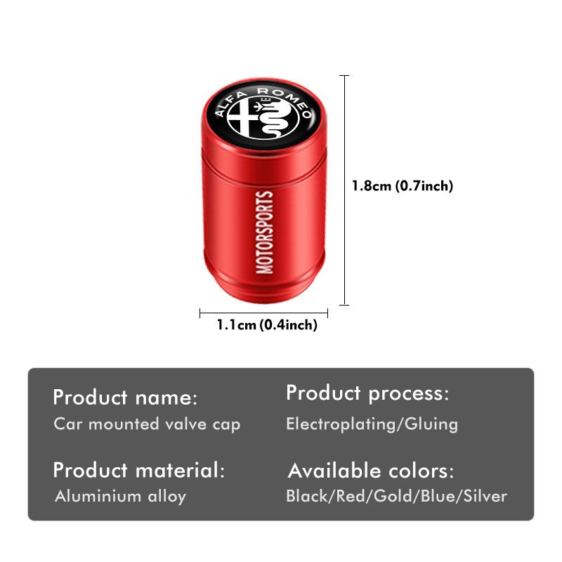 For Alfa Romeo 4PCS Car Air Tire Valve Caps Aluminum Wheel Tyre Stem Cover For Alfa Romeo Giulia 147 Mito 156 159 166 GT Stelvio