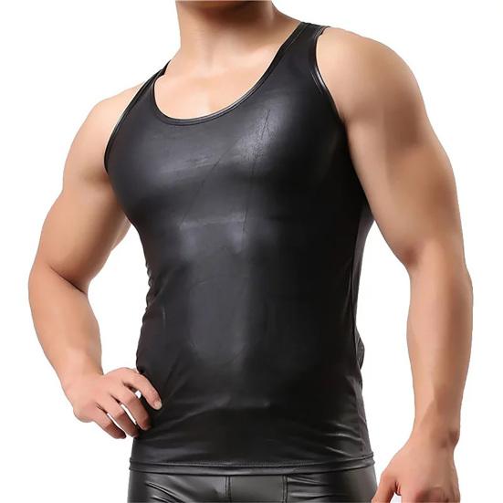 Мужской Клубный Жилет Сплошной Цвет Гладкая Поверхность Slim Fit Без Рукавов Круглый Шея Охлаждающая Дышащая Искусственная Кожа Плюс Размер Клубная Майка Мужская Одежда
