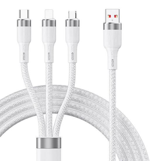 Кабель для передачи данных «3-в-1», 100 Вт, быстрая зарядка, максимальная защита аккумулятора 6 А, тип C/Micro USB/8-контактный эффективный зарядный кабель