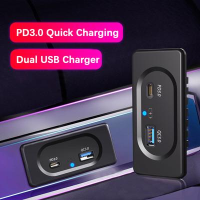Адаптер порта PD3.0 Type-C 12/24 В Панель быстрой зарядки Настенное крепление Для автодома Каравана Лодки Автобуса Грузовика Двойное USB зарядное устройство Розетка Светодиодная подсветка Автомобильная USB розетка