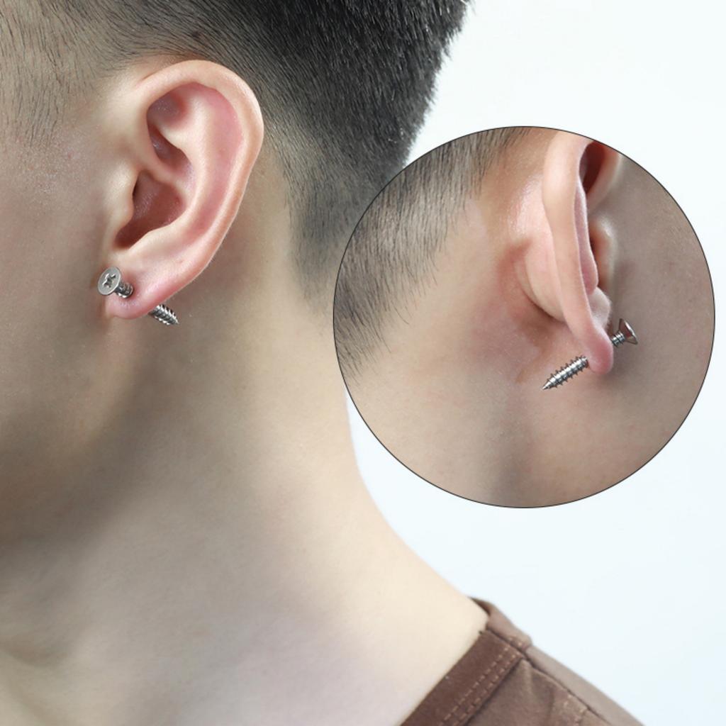 Multiple Colors Small Stainless Steel Screw Men's Studs Earrings Women Punk Gothic Black Tragus Piercing Ear Jewelry Accessories