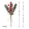 10 шт. Искусственные рождественские пики, Стебли с красными рождественскими ягодами, Сосновые ветки с шишками, Веточка остролиста, Зимний праздничный цветочный пик, DIY украшение