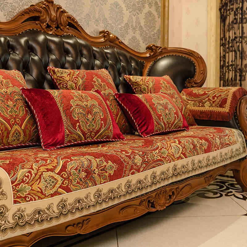 European Style Sofa Cover Luxurious Anti Slip Chenille Jacquard Fabric Sofa Cushion Living Room Decoration Slipcover Home Decor