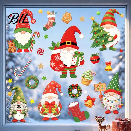 Festive Party Wall Decoration 6Pcs Christmas Gnome Static Window Cling, No?Glue Glass Sticker with Xmas Holiday Atmosphere Props Tree & Candy Cane,