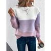 Elegant Three-color Patchwork Sweater Women Daily Commuter Casual Loose Jumpers Female Autumn Winter Knitted Thickened Warm Tops