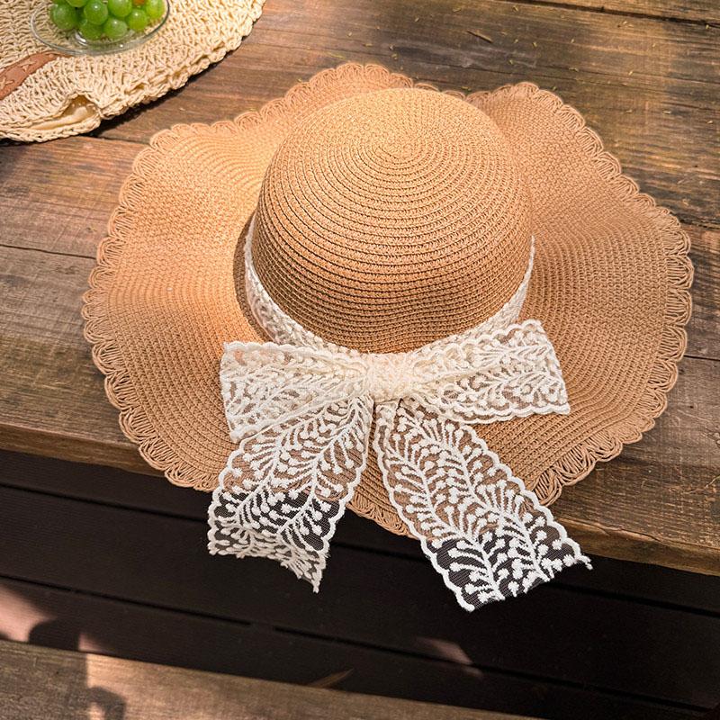 Summer Lace Straw Hat Bow Beach Sun Shading Holiday Hat Brim Sun Hat Sun Hat