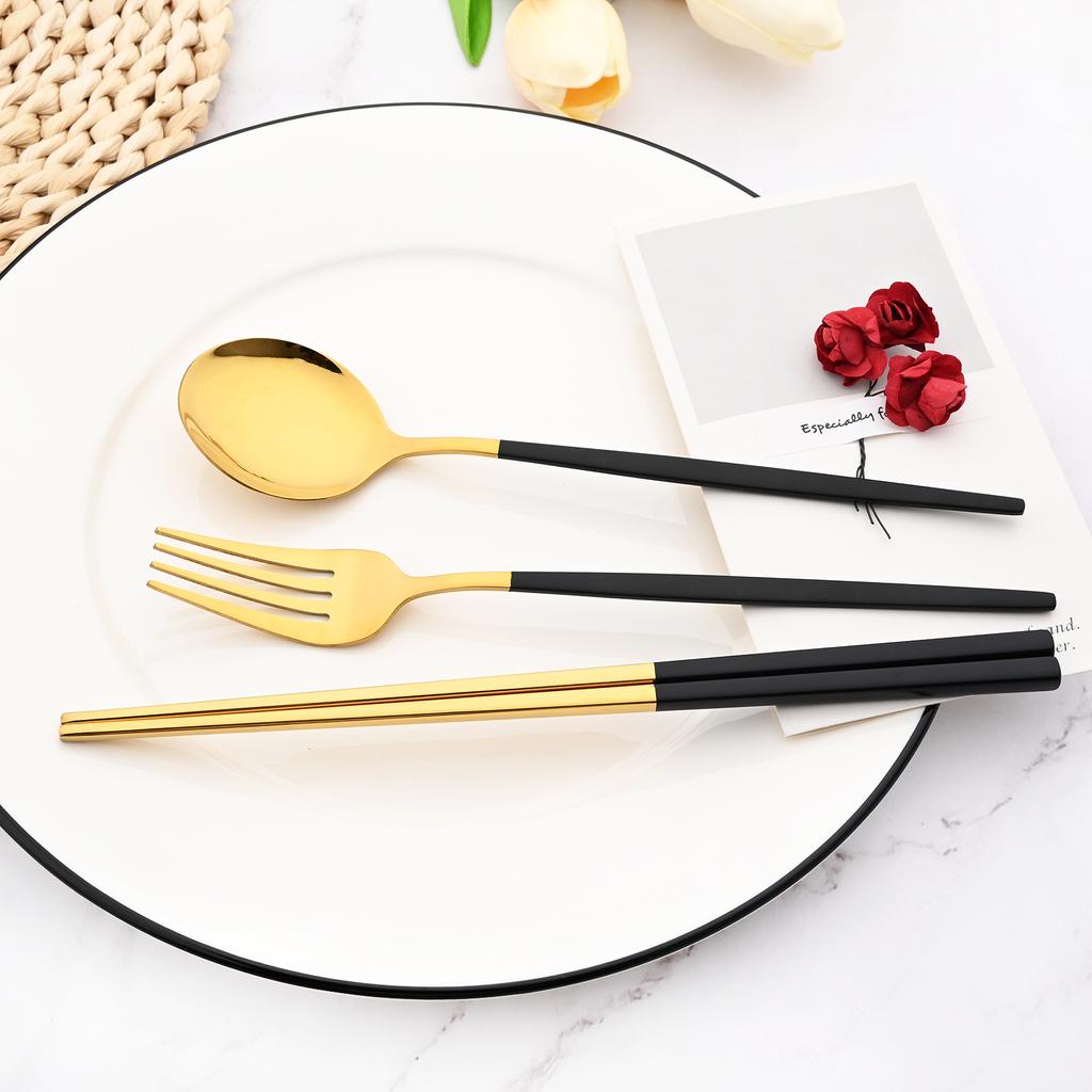 Зеркало, ложка, вилка, палочки для еды, набор посуды, 3 шт., столовая посуда из нержавеющей стали, золотой западный набор столовых приборов, кухонные принадлежности для ужина