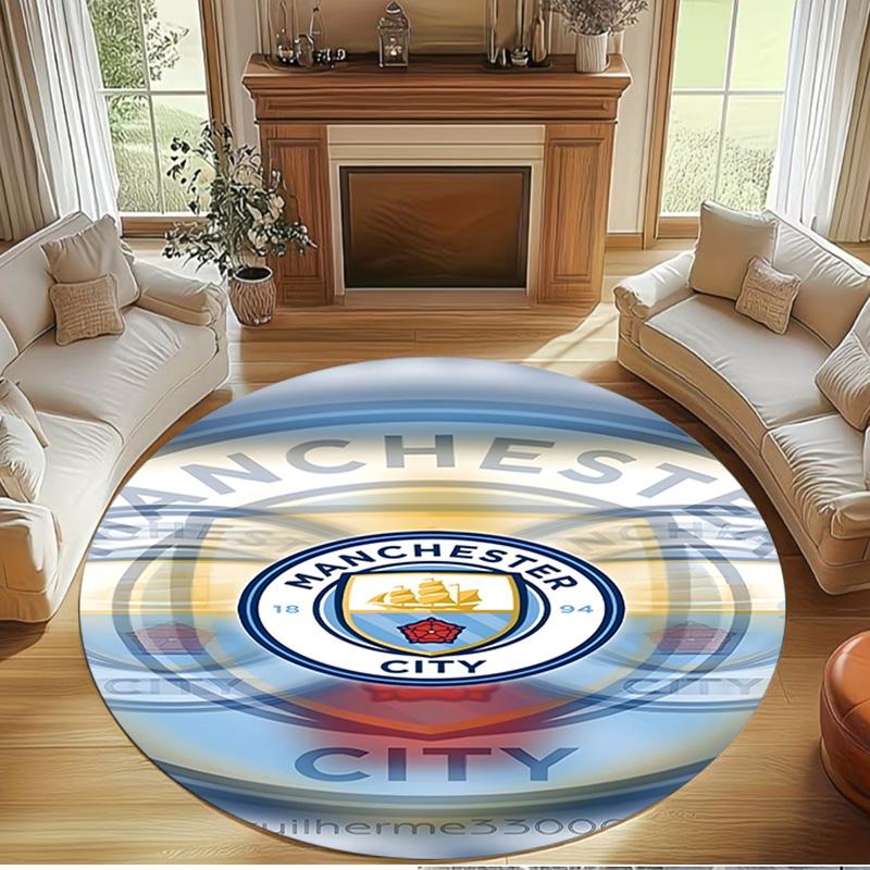 Manchester City FC Print Round Rug, Washable Floor Carpet, For Entryway Dorm Laundry Room Office Study, Home Decor Birthday Christmas Gift