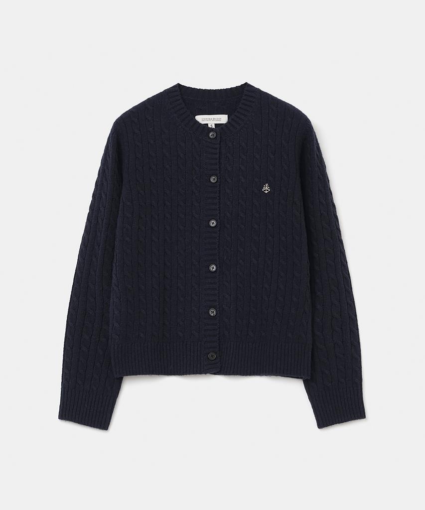 UNIFORM BRIDGE Cashmere Blended Cable Knit Cardigan(Women) Dark Navy