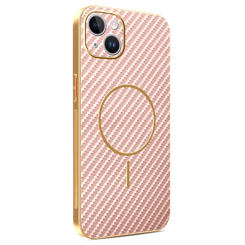 For iPhone 14 Plus Phone Case Carbon Fiber Textured Electroplated TPU Back Cover