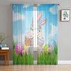 Easter Bunny Eggs Sky Meadow Tulle Curtains for Living Room Bedroom Voile Sheer Curtain Window Home Decor Drapes