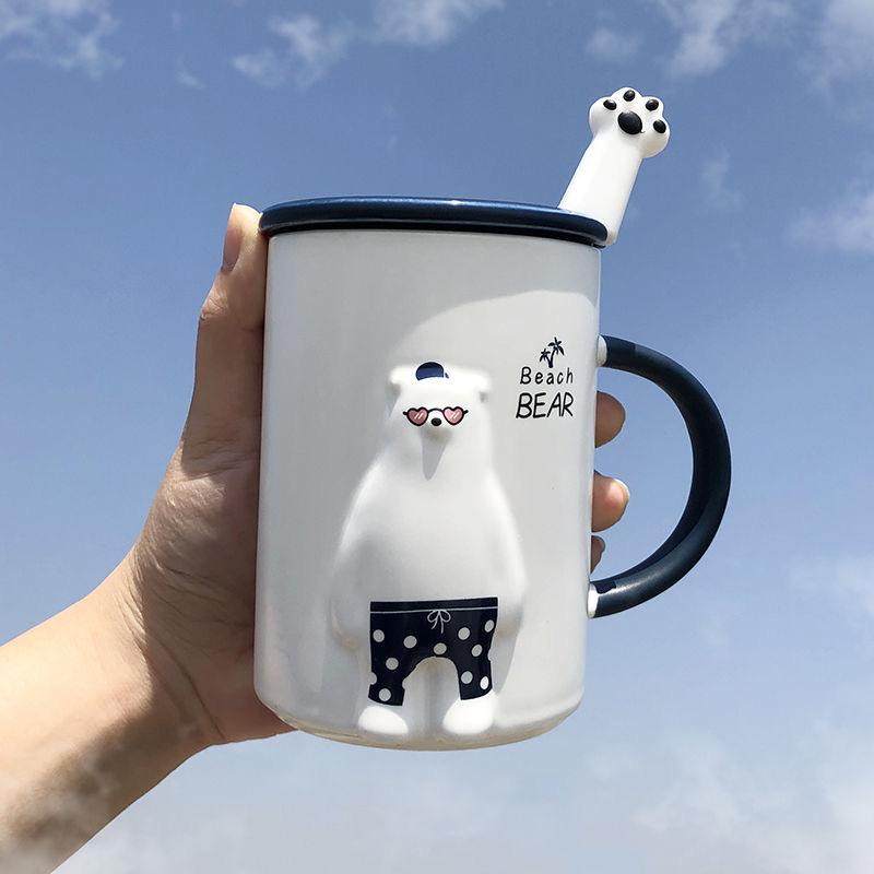 Креативная рельефная кружка, чашка с белым медведем, персонализированная керамическая чашка, кофейная чашка, чашка для молока, чашка для воды, набор для питья