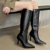 High Quality Sexy Pointed Toe Thin High Heels Black High Boots Women Fashion Side Zipper Design Knee-high Knight Boots for Women