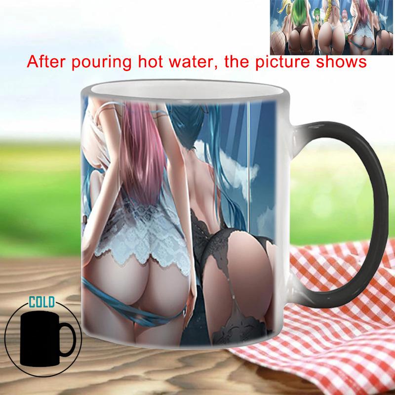 Spoof Ass Magic Mug BSKT-013 Kawaii Cup Funny Coffee Cups Color Change Mugs Personalized Gifts Porcelain Mugs Free Shipping Bar