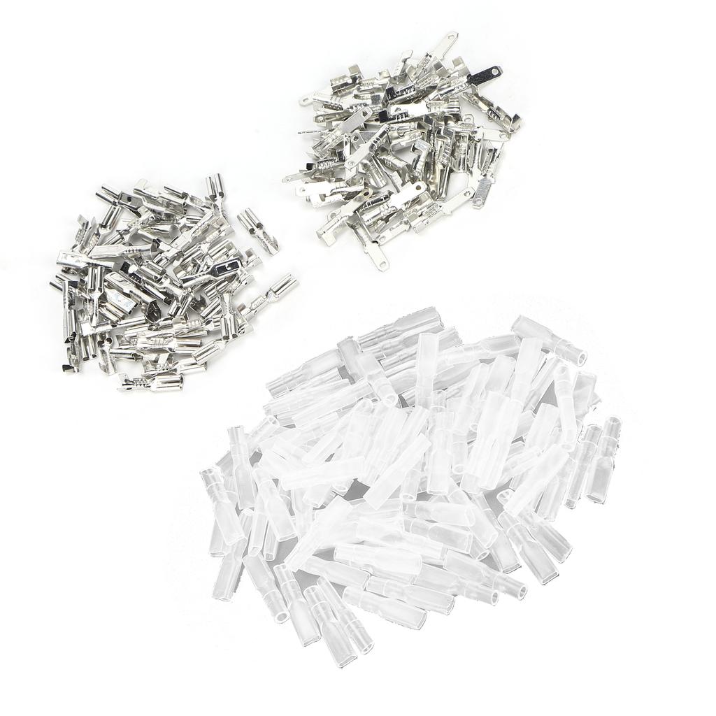 Spade Crimp Terminals Female Male 50Pcs/Each with 100Pcs Insulating Sleeves 2.8mm Silver