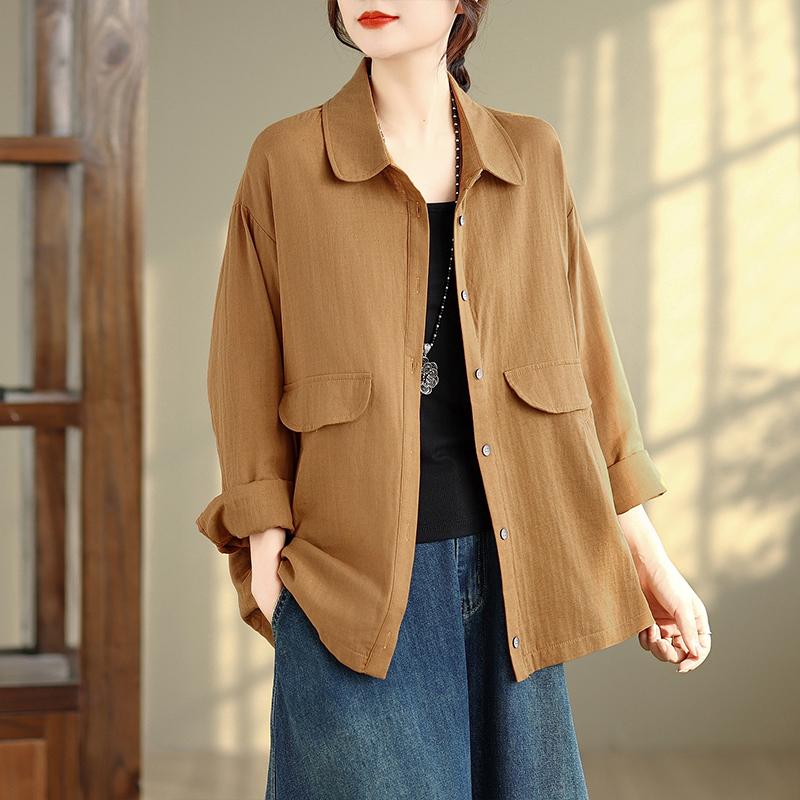 DIMANAF 2025 Осень Блузка Рубашка Женская Большого Размера Длинный Рукав Свободная Повседневная Женская Майка Хлопок Пуговицы