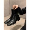 Skinny Thick Heel Thin Boots Women's Autumn and Winter 2024 New Velvet Square Head Retro Temperament Rear Zipper Short Boots