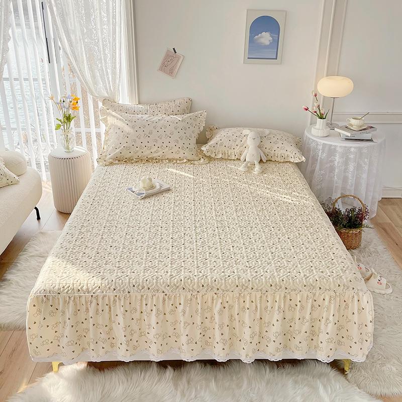 1 шт., утолщенный стеганый наматрасник из чистого хлопка с юбкой, простыня Queen/King, юбка на резинке 200x220 см  (Нет наволочки)