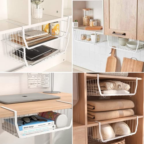yazi Set of 4 Hanging Storage Racks, Kitchen Storage Racks, Under-Cabinet Storage, Hanging Shelves, Baskets, Multiple Connectable, Condiment Spike Sto