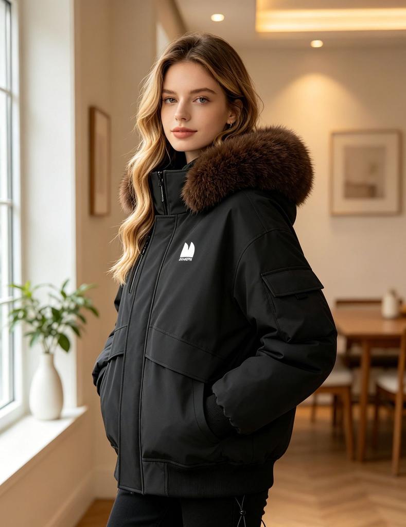 Winter short tooling cotton-padded women's new small man with big fur collar thickened pie to overcome cotton-padded coat women