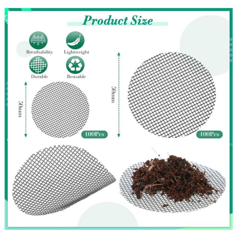 50 шт. круглый цветочный горшок с нижним дренажным отверстием, сетчатый коврик для садовых растений, против насекомых, нижний сетчатый коврик