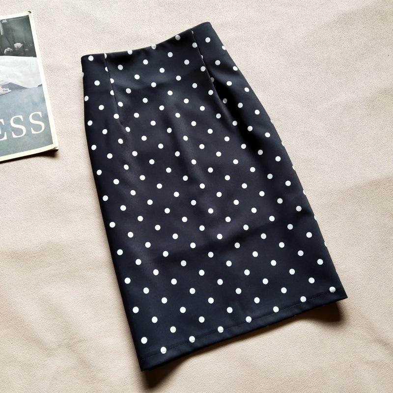 Ретро Юбка-миди в горошек с высокой талией для женщин - Элегантная облегающая стройнящая с разрезом