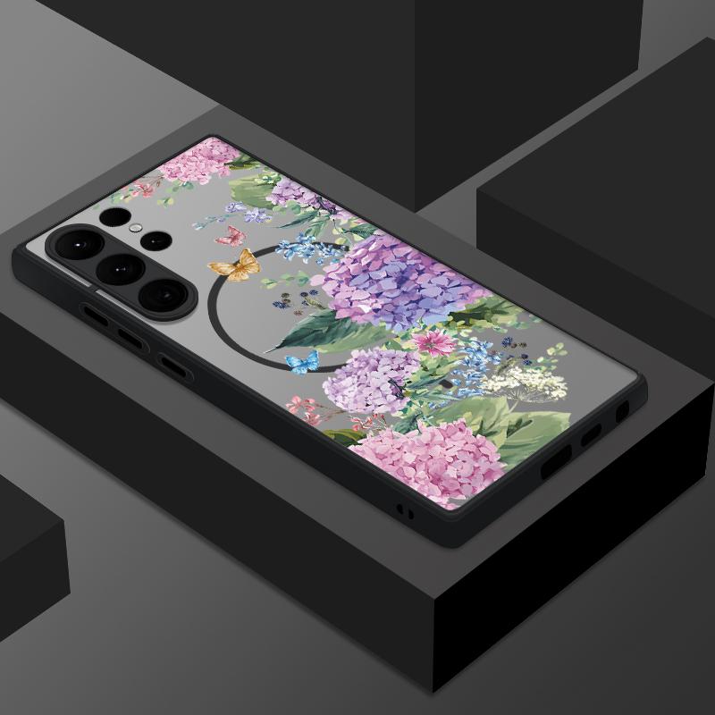Matte Magnetic Case For Samsung Galaxy S25 S24 S23 Ultra S22 Plus S24 S21 S20 FE For Magsafe Retro Flowers Clear Hard PC Cover