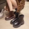 British Style Thick-soled Martin Boots Women's 2025-new Autumn Small Height-increasing Short Boots V-mouth Thin Fashion Women's Boots