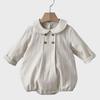 Autumn Linen Double-Breasted College Style Long-Sleeve Bodysuit for Babies