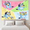 Bluey Print Tapestry, Backdrop, Easy Setup, Ideal for Bedroom, Office & Living Room, with Aesthetic Wall Hanging Decor.