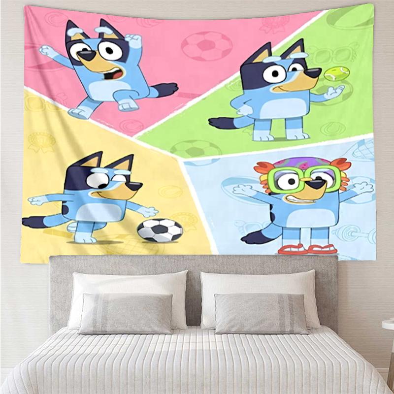 Bluey Print Tapestry, Backdrop, Easy Setup, Ideal for Bedroom, Office & Living Room, with Aesthetic Wall Hanging Decor.