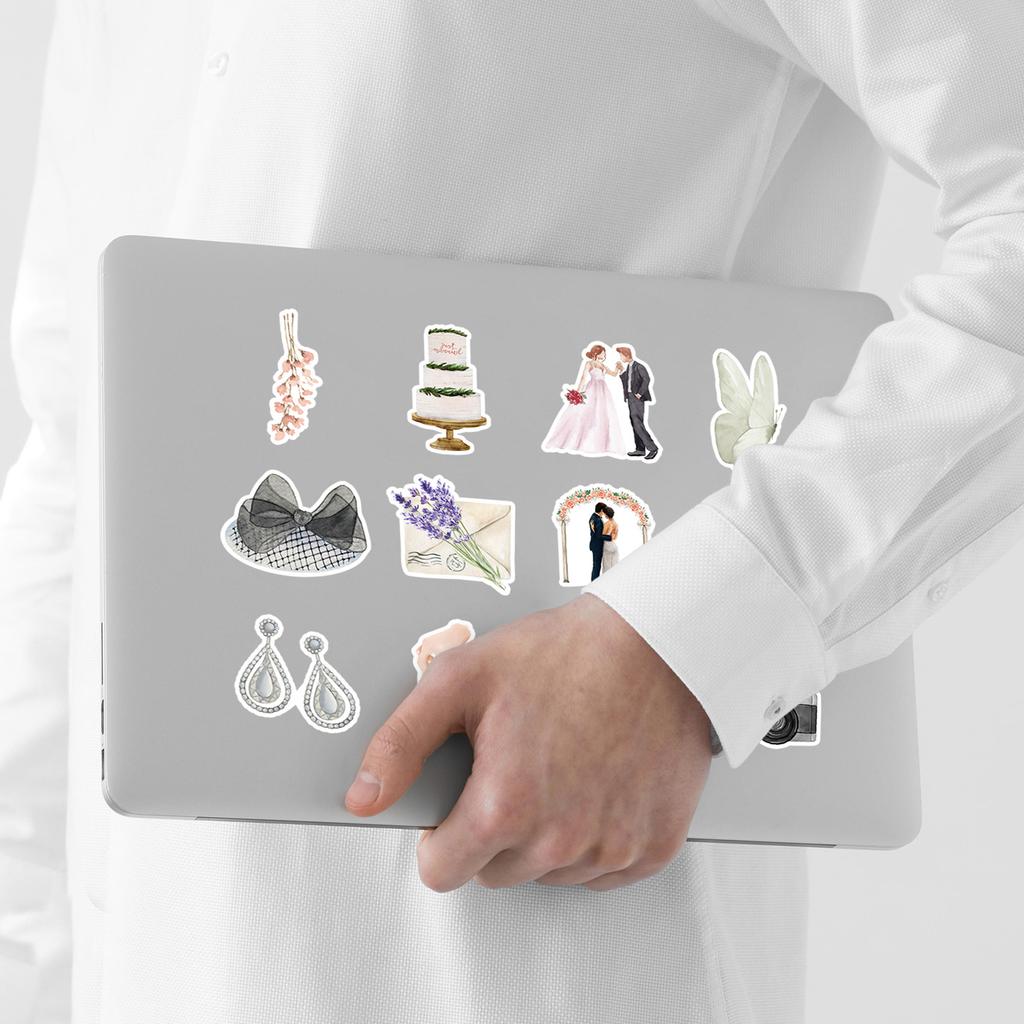 50 Watercolor Wedding Graffiti Stickers, Water Cup, Luggage, Waterproof Decorative Stickers, Creative Watercolor Stationery Stickers