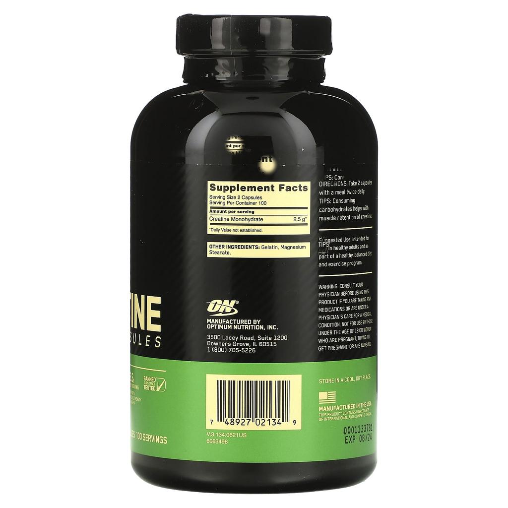 Micronized Creatine Capsules, 200 Capsules (1.25G Per Capsule)