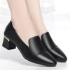 Fashion Fashion Comfortable Med Block Heels Soft Leather Shoes Shallow 2024 Spring Women's Slip On Pointed Toe Office Work Mother Simple