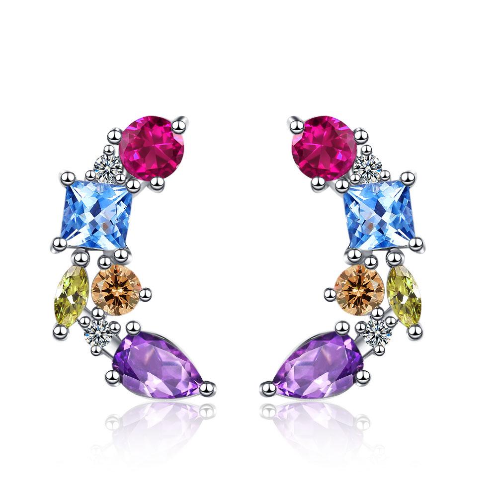 Colorful Zircon Stud Earrings - European & American Style for Women