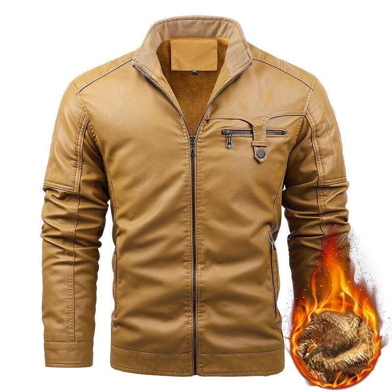 Мужская флисовая кожаная куртка плюс бархатная мужская зимняя теплая мотоциклетная утолщенная кожаная куртка осень мужская