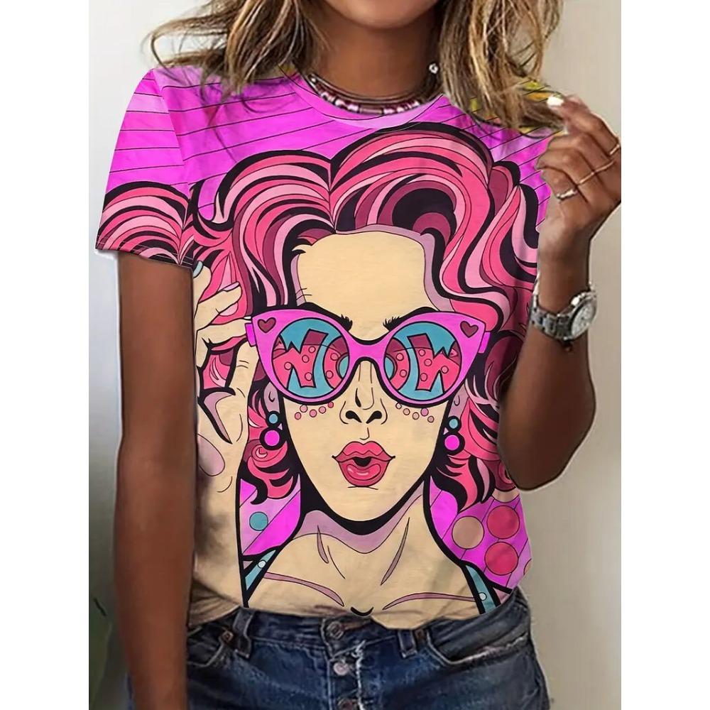 Women's T-Shirts Cartoon Characters Print Harajuku Vintage Short Sleeve O Neck Funny Top