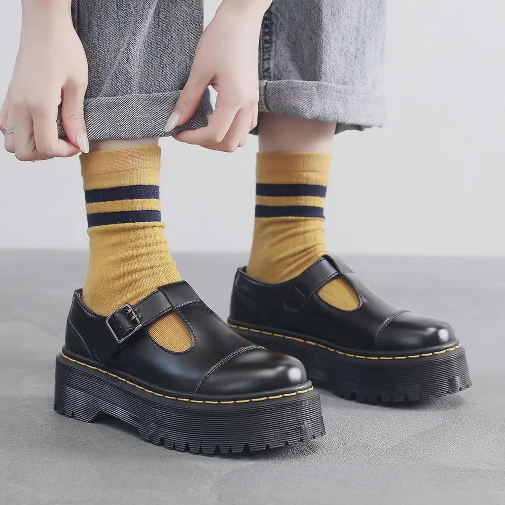 Женские кожаные туфли Мэри Джейн на платформе с Т-образным ремешком в британском стиле