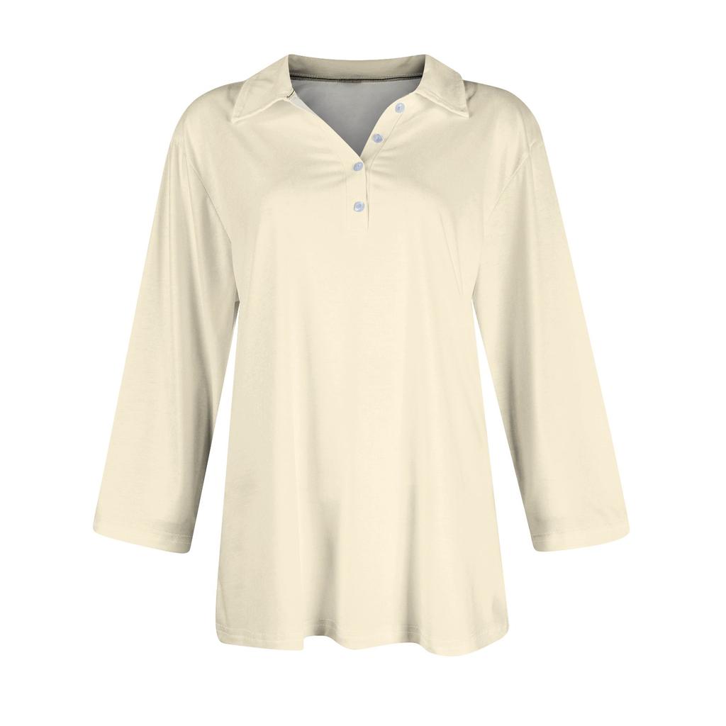 Women's Fashion Casual Lapel 3/4 Sleeve  Shirt Women's Button Up Tops
