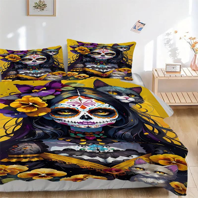 3pcs Day of the Dead Duvet Cover Set - Machine Washable, Includes 1 Cover and 2 Pillowcases, No Core Included yy251013086