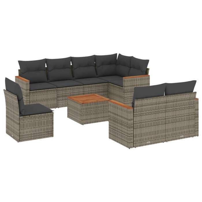 VidaXL Salon de Jardin avec Coussins 9 pcs, Canapés de Terrasse, Ensemble de Meubles de Patio, Mobilier d'Extérieur, Gris 3226172