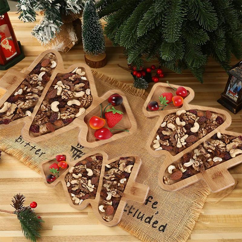 Christmas Decoration Tray Wooden Dessert Board Christmas Tree Shape Fruit Plate Snacks Cake Food Tray Xmas Tableware