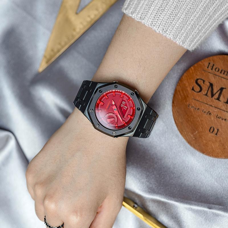 Casio Мужские часы с двойным дисплеем (жидкокристаллический/аналоговый) Серия Красные Часы GA-2100-4A-