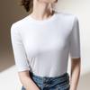 Women's Mid-sleeved T-shirt for Women's Autumn New Basic Round Neck Solid Color T-shirt Temperament Five-point Sleeve Waist Top