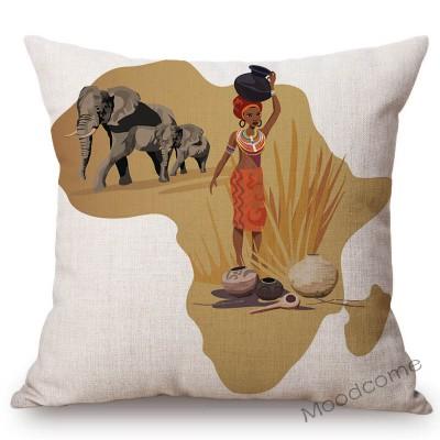 Nordic Africa Map African Tribe Designs Home Decorative Sofa Pillow Case Cotton Linen Wild Life Animal Office Chair Pillow Cover