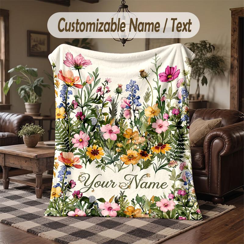 Floral Elegance Card 12 Theme Throw Blanket Custom Name Text Personalized Blanket Soft Cozy Blanket for Home Sofa Bed