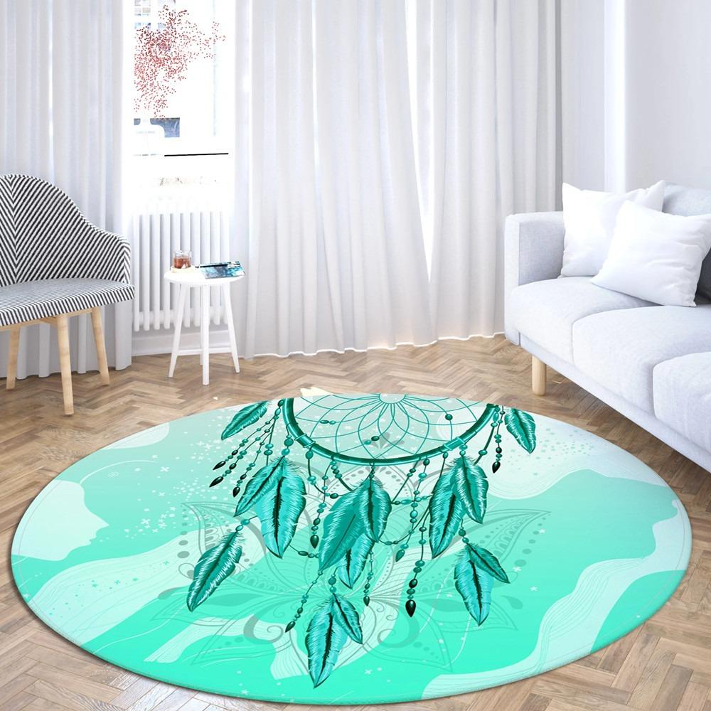 Bohemian Colorful Dreamcatcher Sunset Round Carpet Watercolor Style Circle Rug Bedroom Living Room Floor Mat Chair Pad Doormat