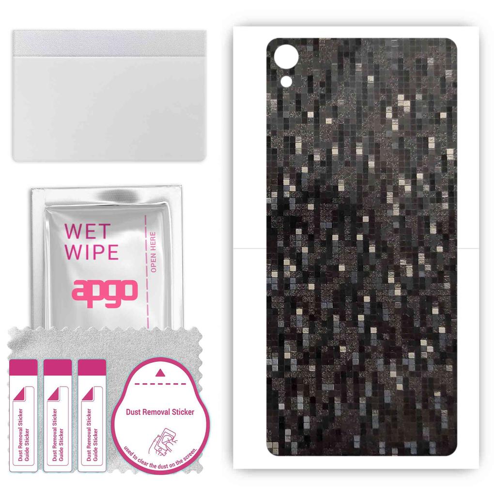 apgo Protective Skin Sticker for the back compatible with Sony Xperia XA, Wrap Film, Foil, Vinyl - Pattern Carbon Black Pixel