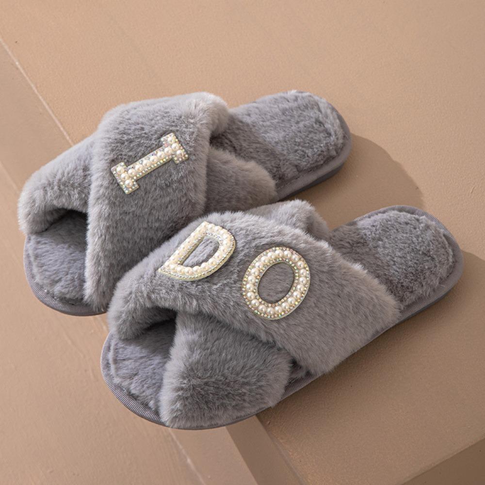 Plush Slippers for Women's Indoor Leisure Cross Plush Slippers Cotton Home Slippers Women Shoes Chanclas Mujer