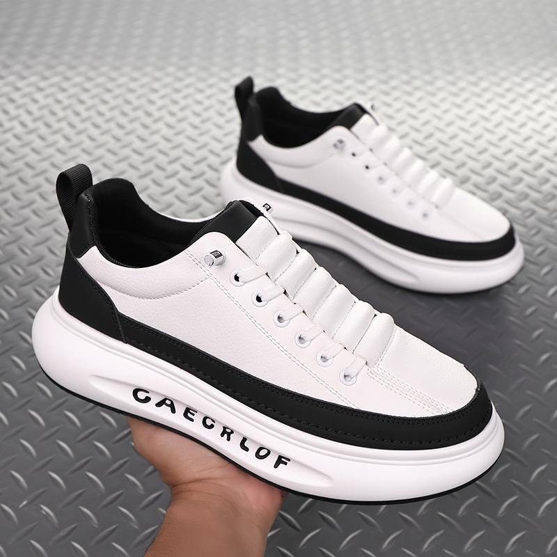 Модные мужские кроссовки с толстой подошвой из вулканизированной кожи, новые модные мужские кроссовки, удобные легкие повседневные кожаные туфли для прогулок на открытом воздухе